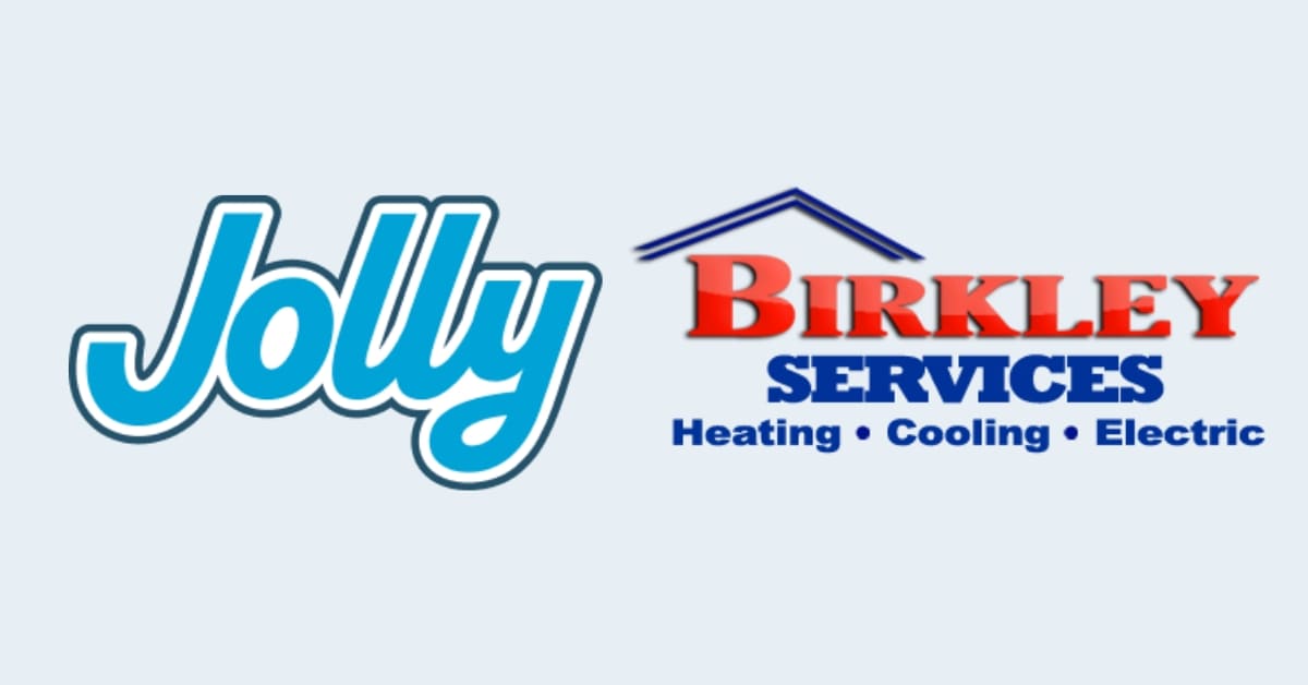 Jolly logo next to Birkley Services logo with a blue roof graphic and the tagline 'Heating • Cooling • Electric'