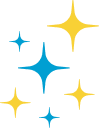 Yellow and blue star-shaped sparkles on black background (decorative)