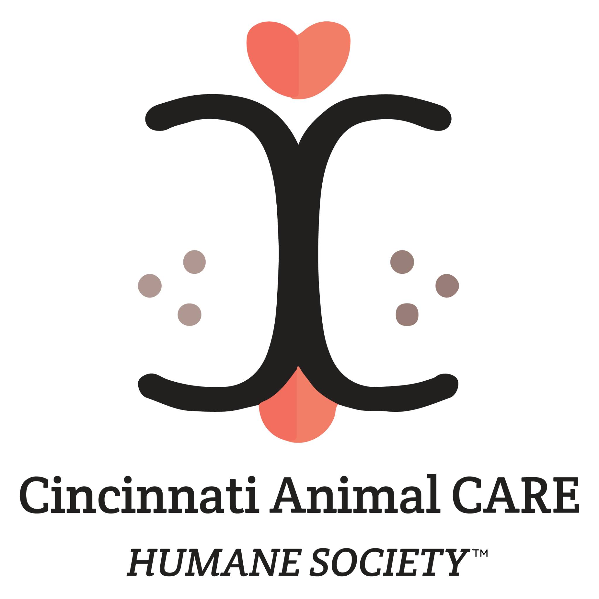 Cincinnati Animal CARE Humane Society logo with a stylized tree and coral heart at the top.