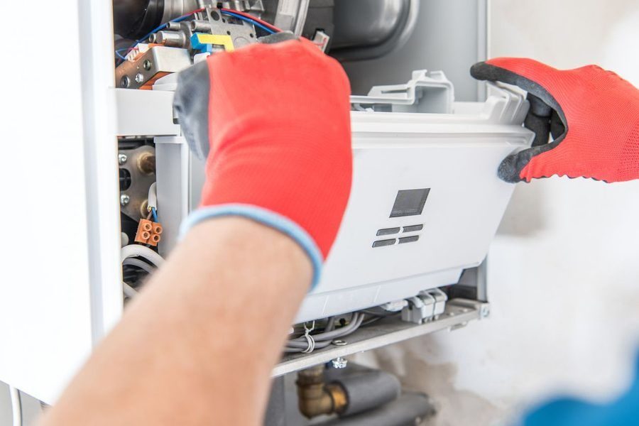 Furnace opened to so professional can inspect and repair.