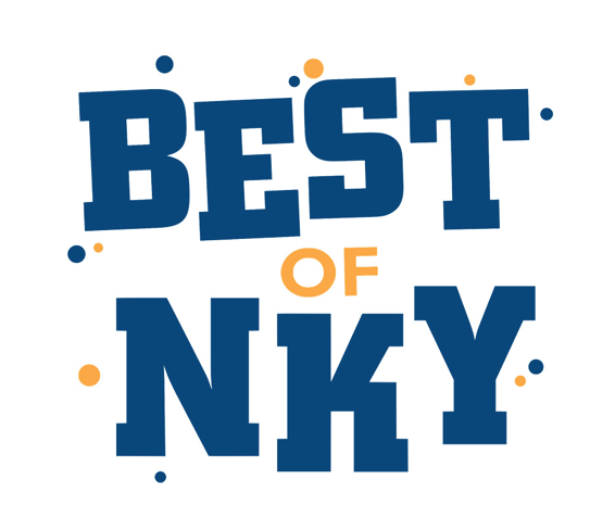 Logo badge reading 'Best of NKY' in bold blue letters with small orange dots as accents.