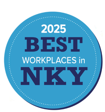 Blue circular award badge that reads '2025 BEST WORKPLACES in NKY', signifying a 2025 recognition for Best Workplaces in NKY.