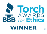 BBB Torch Awards for Ethics Winner badge with torch logo and the word WINNER
